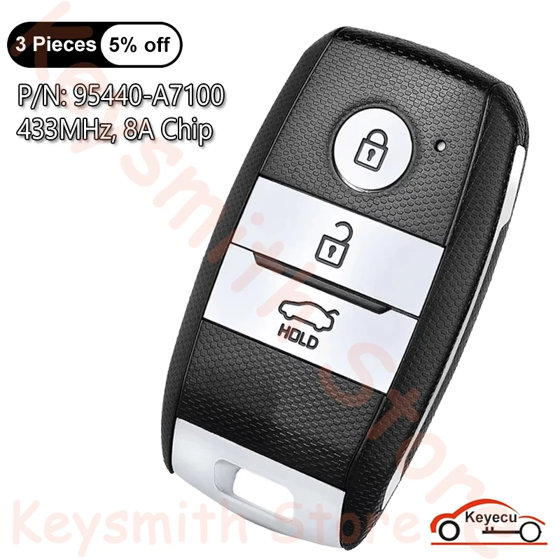 

KEYECU 3 Buttons 433MHz 8A Chip for Kia Cerato 2014 2015 2016 Auto Smart Remote Control Key Fob Replacement P/N: 95440-A7100