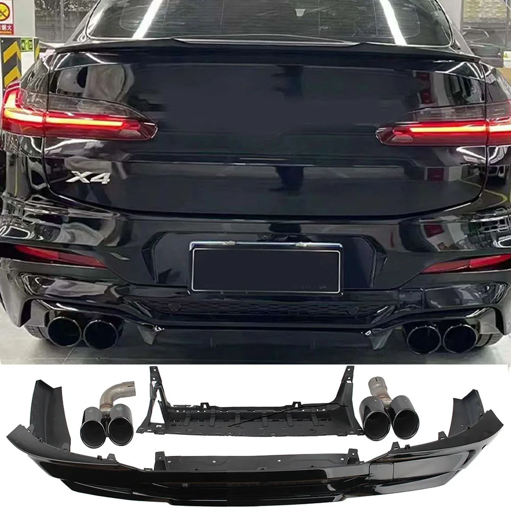 Rear Bumper Diffuser Spoiler Diffuser Tail Exhaust Tips For BMW X4 G02 LCI 2019-2021 Upgrade X4M Style Four Outlet