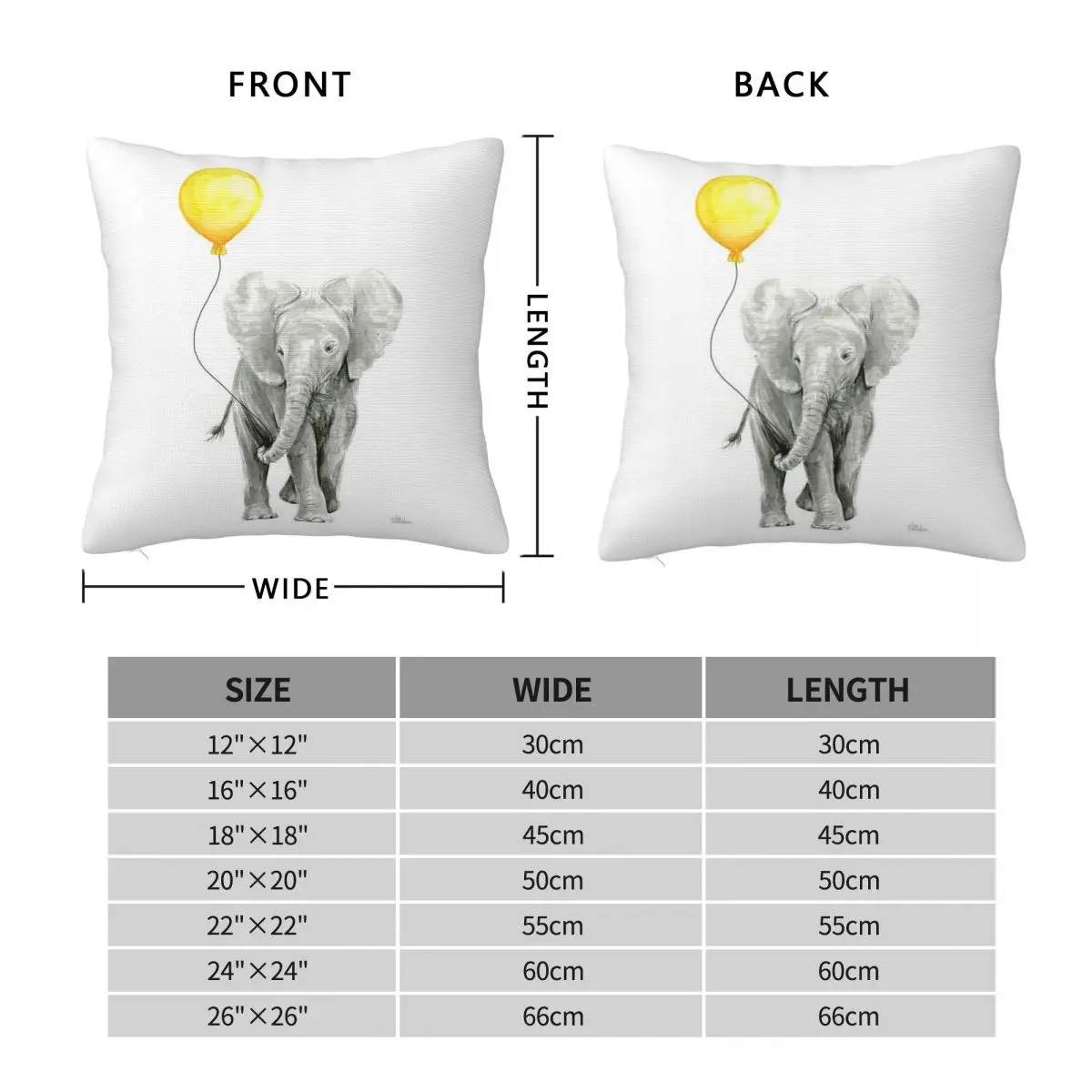 Elephant Baby With Yellow Balloon Square Pillowcase Polyester Linen Velvet Creative Zip Decorative Throw Pillow Case Sofa Cover