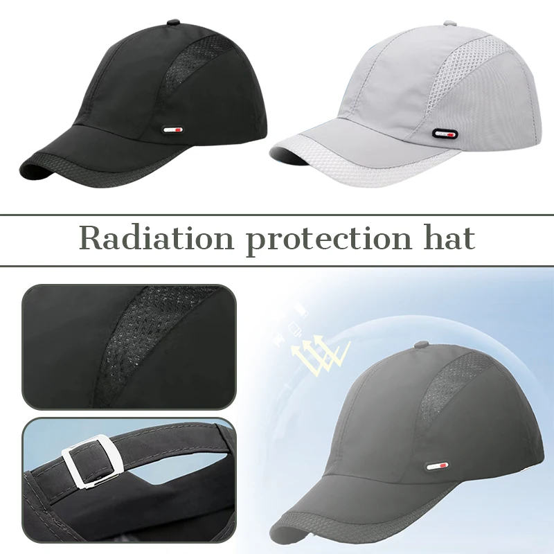 Casquette de baseball anti-rayonnement en fibre d'argent, chapeau de protection EMF, protection RF et micro-ondes, casquette à capuche demi-entièrement argentée, noire et grise