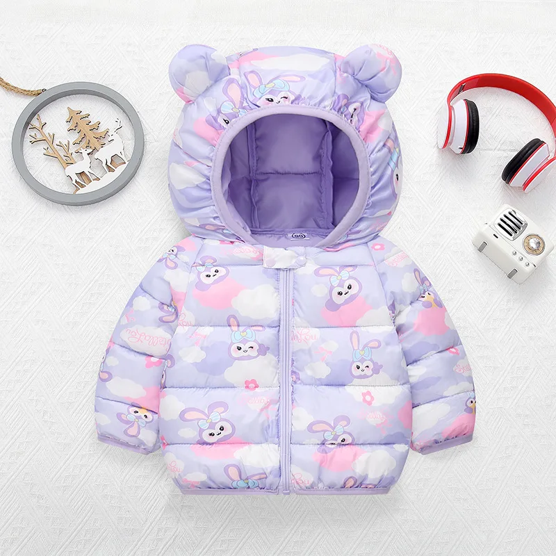 New Autumn Winter Warm Baby Girls Jacket For Print Rabbit Pattern Hooded Coat For Kids Children Outdoor Outerwear