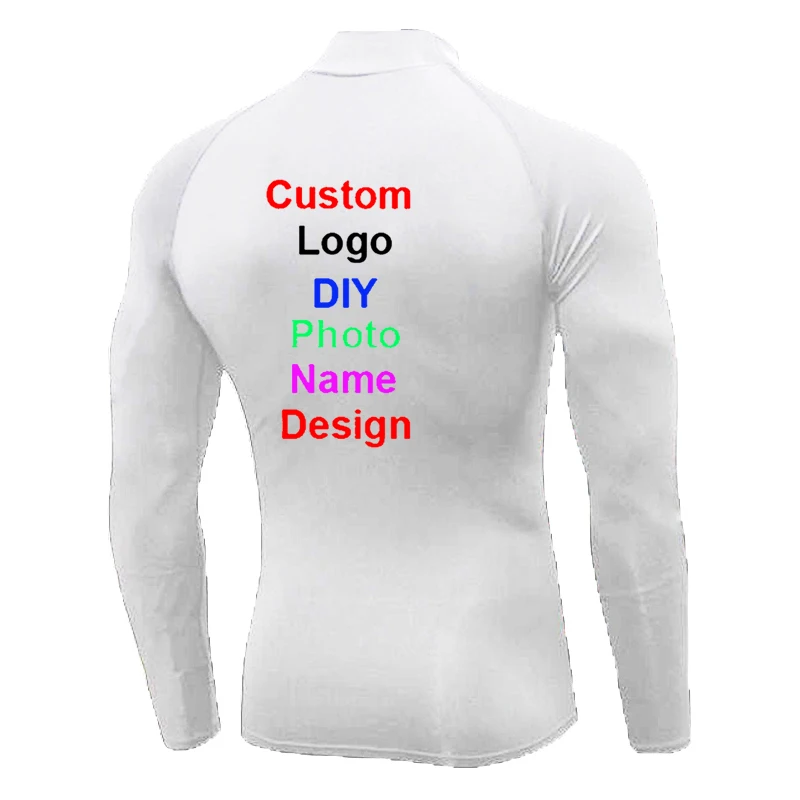 Customized DIY Brand Logo Turtleneck Quick Dry Gym T Shirt Men Fitness Skinny Long Sleeve T-shirt Sports TShirt Tight Clothing