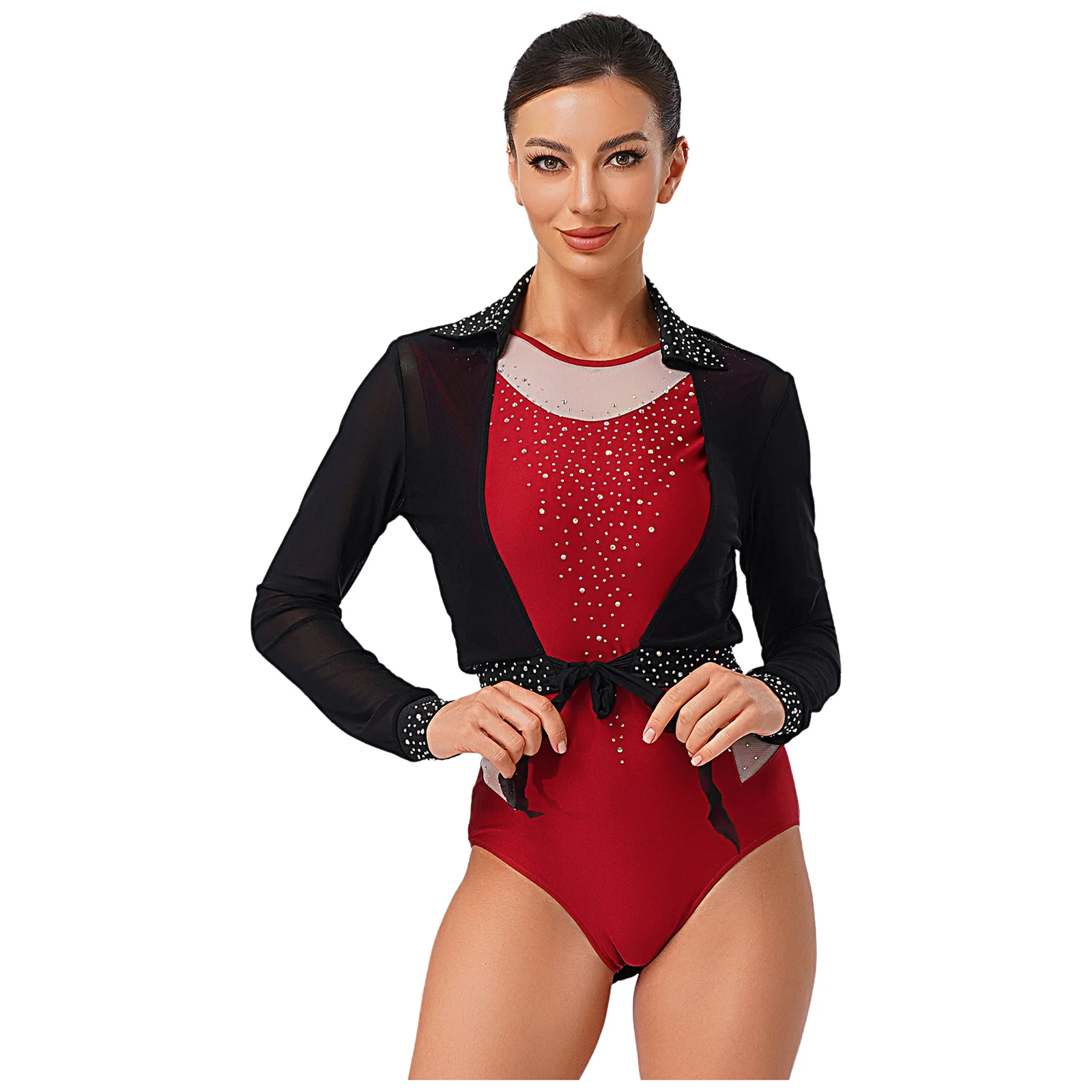 

Womens Lyrical Ballet Jazz Dance Costume Contrast Color Sleeveless Bodysuit with Crop Tops for Stage Ballroom Dance Performance