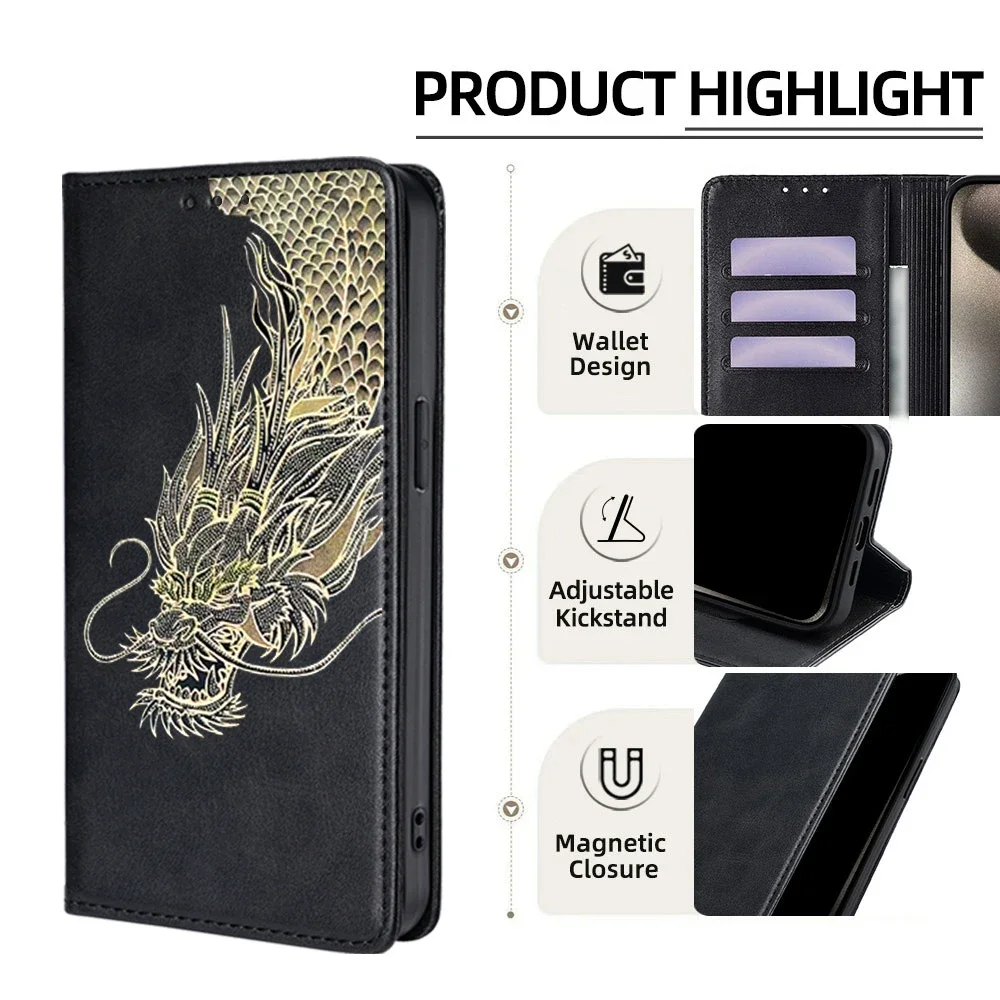 محفظة جلدية بنمط التنين المغناطيسي لهاتف Xiaomi 17 Pro Max Xiaomi 15 Ultra 14 14T 13 13T Pro أغطية جلد للأعمال