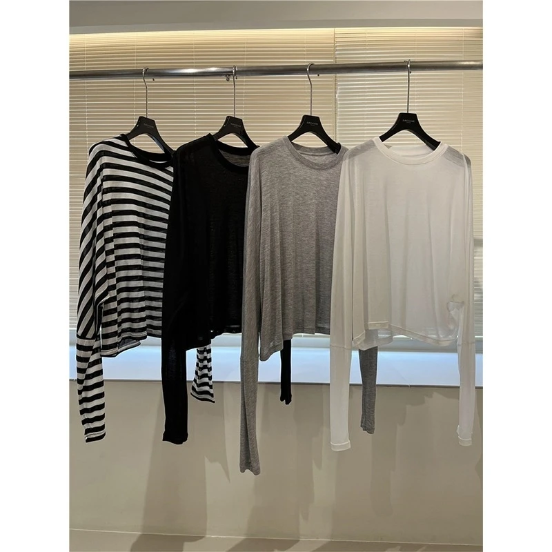 Ice Silk Batwing Sleeve Sun Protection T-Shirt Women's Summer Bare Sensation Soft Skin-Friendly Masking Top Lazy Versatile Shirt