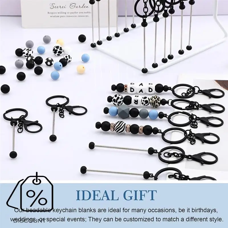 ABBN-24 PCS Beadable Keychain Bars Bulk Metal Beaded Keychain Zinc Alloy For Beads DIY Blank Keychain For Bead Keychain Crafts B