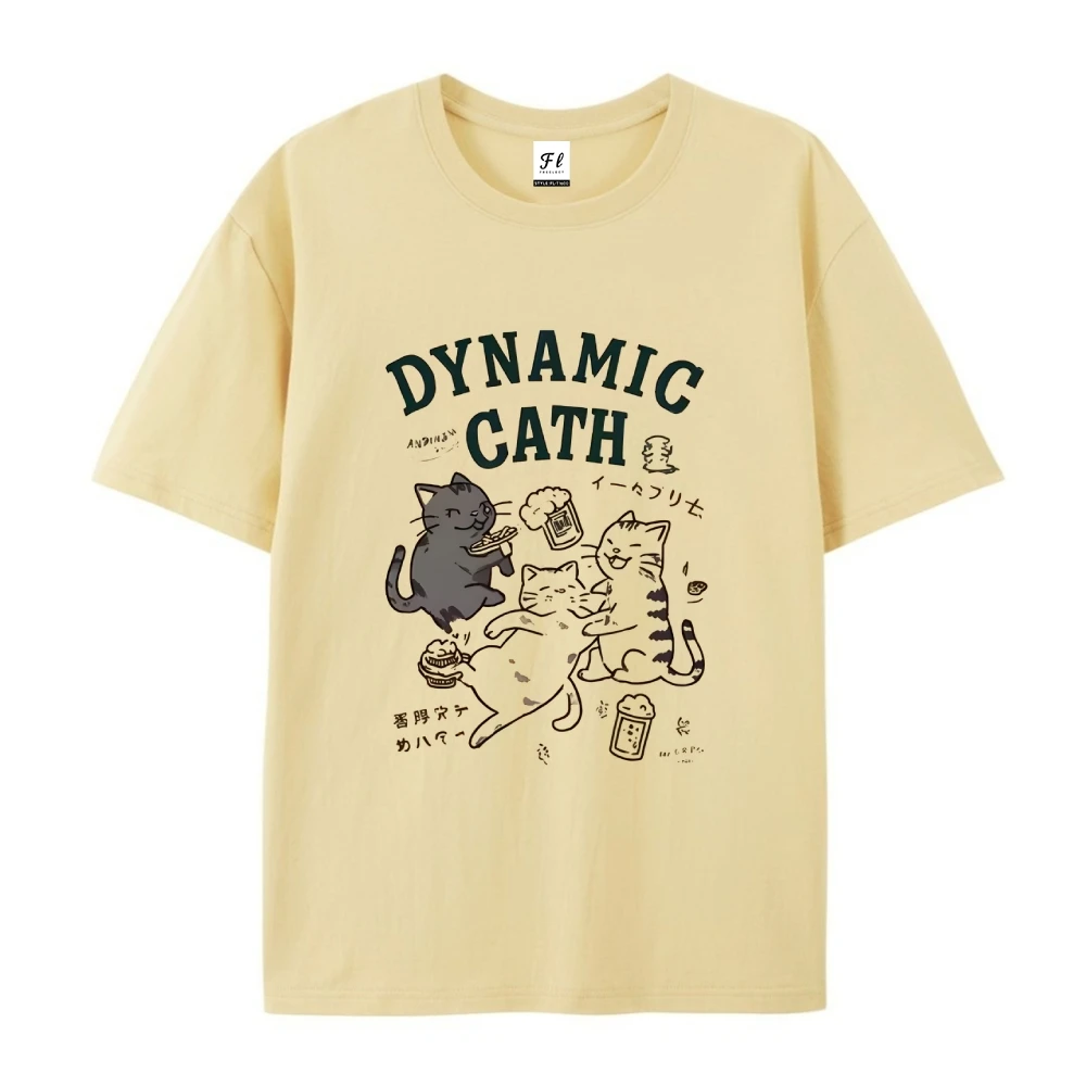 Dynamiczna Koszulka Graficzna z Słodkimi Kotami dla Kobiet i Mężczyzn w Stylu Vintage Retro Y2K, Modna, Cała Bawełniana, Oddychająca, Idealna na Lato