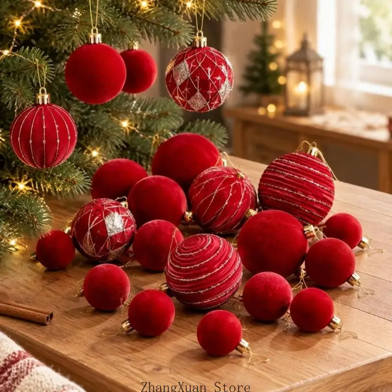 Weihnachts-Hängekugel-Set mit einfarbigen und gemusterten Oberflächen, 3 x – Detail 10