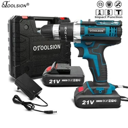 21V 25+3 Torque Impact Drill Cordless Screwdriver Power Tools Screwdriver Impact Hammer Drill Screwdriver With PlasticTool Box