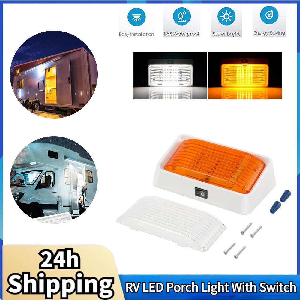 12V RV Porch Light With Switch Awning Motorhome Camping Ceiling Clear Car Amber Lens Lights X3N3