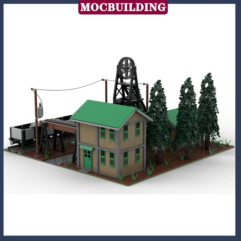 MOC City Train Mine Model Building Block Assembly Town Building Street View Collection Toy Gift