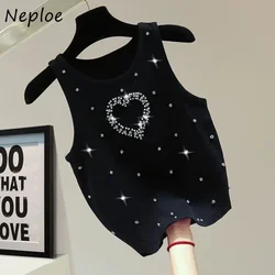 Neploe Sweet Heart Diamond Camisole Mujer Summer New Sleeveless Tops Women Y2k Slim Fit All-match Ice Silk Knitted T-shirts