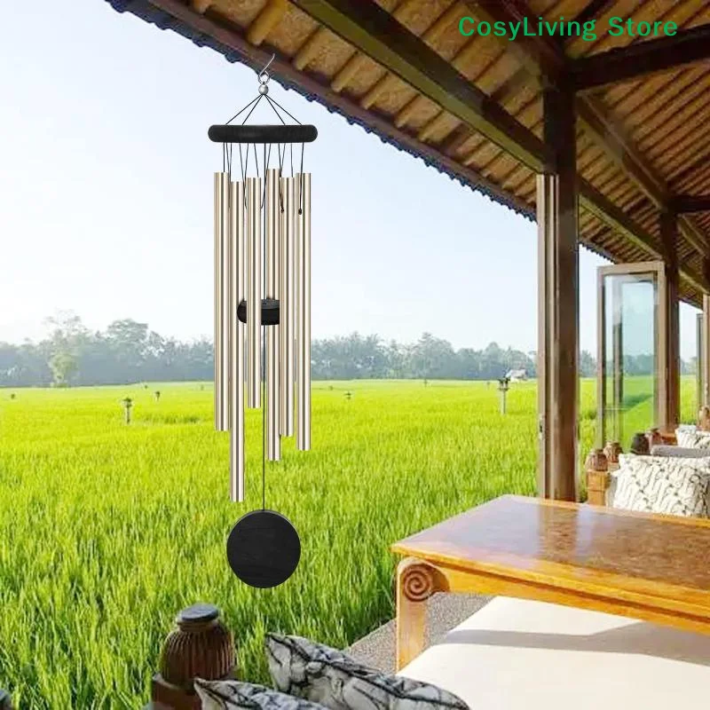 [CL]1Pc Retro Red Wood Aluminum Pipes Wind Chime Octagonal Wood Hang Tag 6 Metal Tubes Courtyard Balcony Decor[CL]