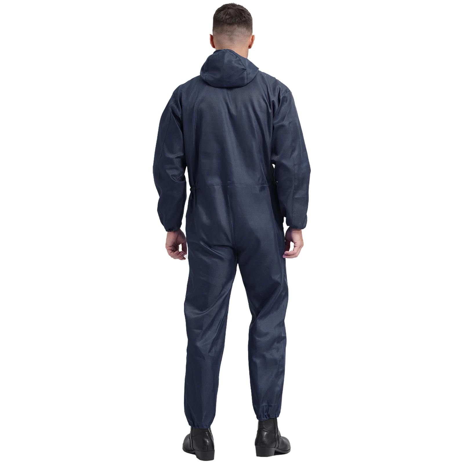 Mens Dustproof Workwear Long Sleeve Hooded Coverall Protective Suit with Zipper Pockets Mechanic Uniforms Overalls Jumpsuit