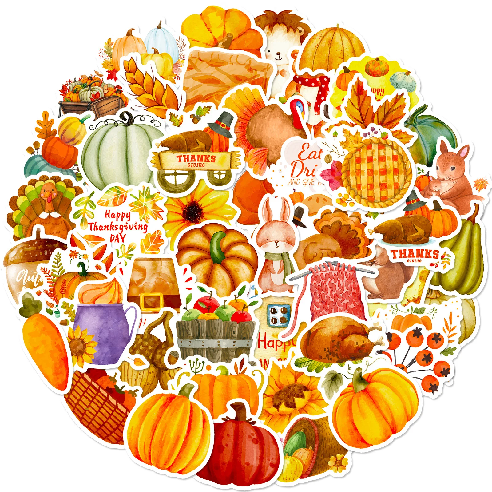 10/30/50PCS Thanksgiving Pumpkin Maple Leaf Cartoon Stickers DIY Laptop Luggage Skateboard Graffiti Decals Fun for Kid Gift