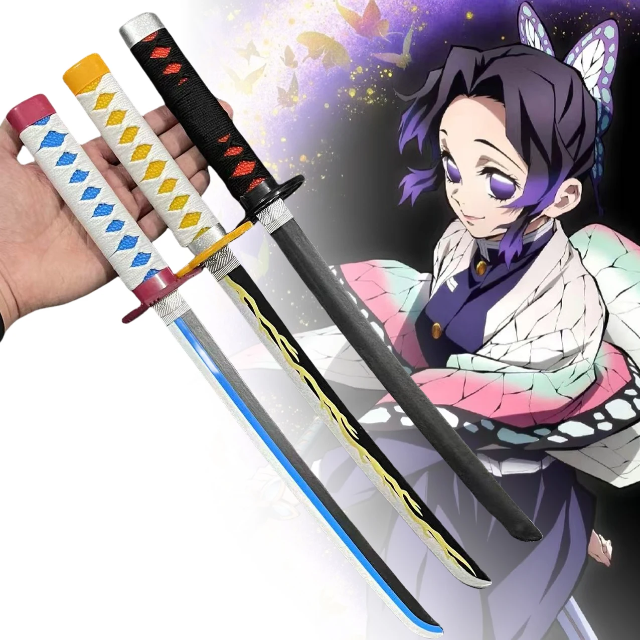 18 Zoll Demon Slayer Katana Anime Kimetsu No Yaiba Cosplay Requisite Tanjirou Holzschwert Echtes Japanisches Katana Samurai-Säbel Geschenk