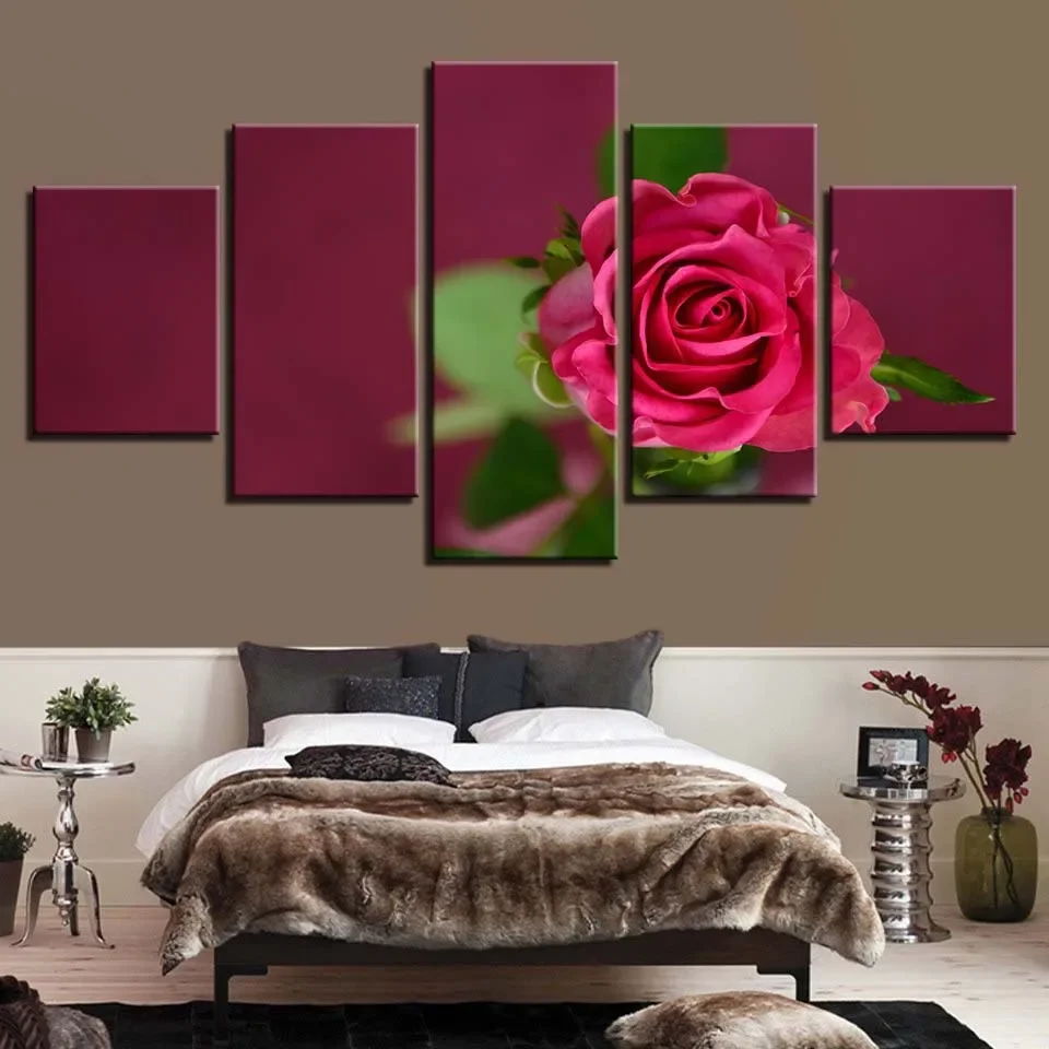 

Framed art mural, five couplets, ultra clear room decoration painting, spray painting, flowers, roses, bedside hanging painting