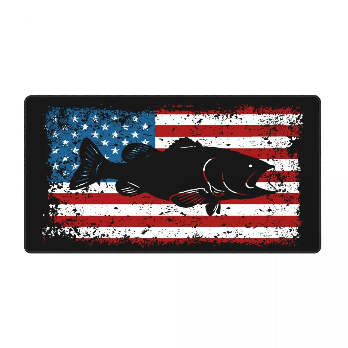 Patriotic Bass Fishing American Flag Vintage Laptop Mouse Pad PC Mouse Mat Large Printing Mousepad for Computer