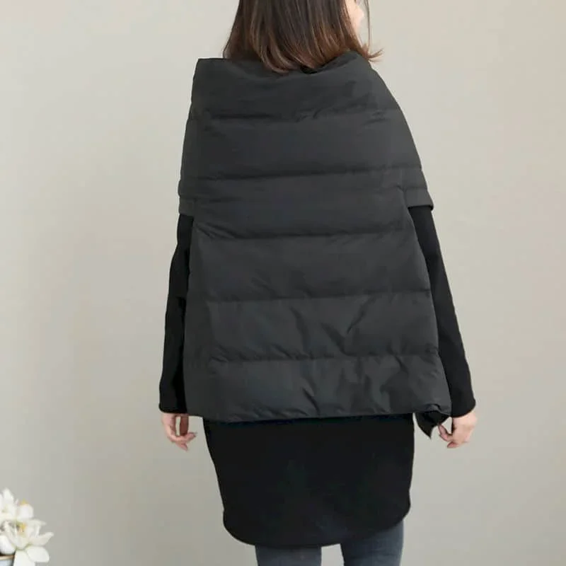 Scarf for Women Vintage Solid Black Quilted Cotton-added Female Scarf Korean Style Winter Warm Vests Thick Shawl