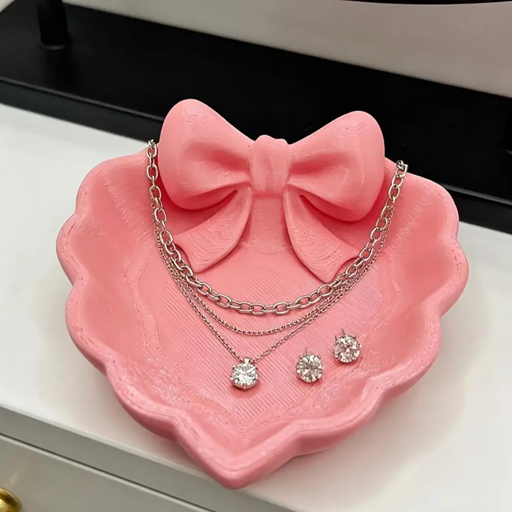Necklace Storage Tray Jewelry Organizer Tray 3d Printed Heart-shaped Jewelry Tray Decorative Bow Ring Dish Entryway for Rings