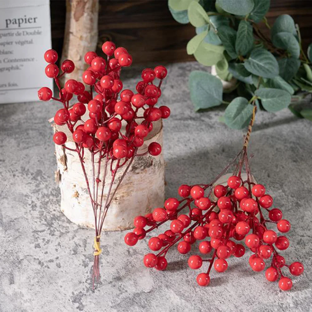 YOUZI 6 Heads 5pcs/Bunch Artificial Faux Berries Branch Table Arrangements Bouquets For Wedding Home Decoration