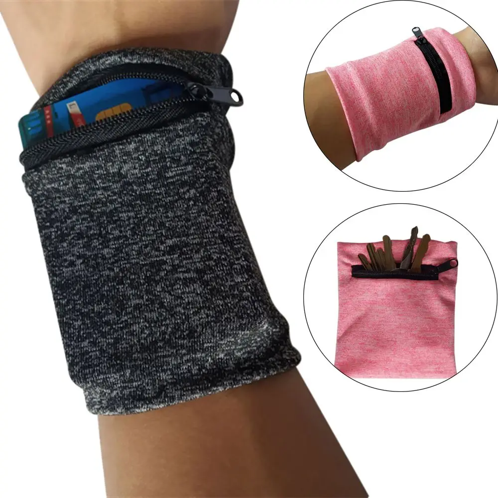 Unisex Running Hand Guards Storage Bag Protector Zipper Sweat Band Wrist Support Wristband Sweatband Wrist Wallet