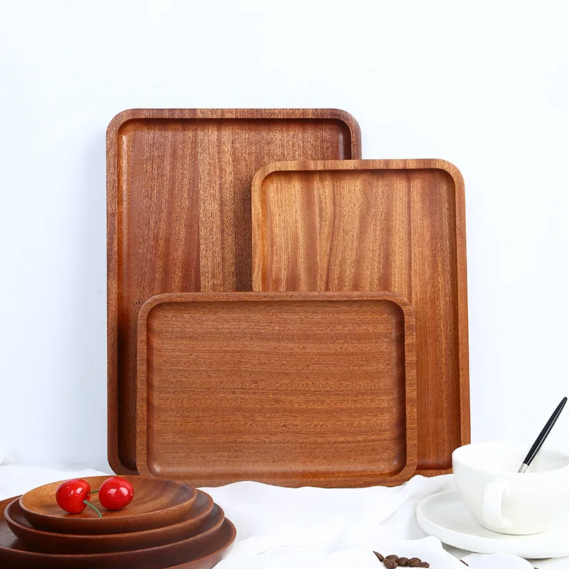 Simple Wooden Tray Ebony Solid Wood Tableware Tea Tray Household Hotel Wooden L Snacks Bread Plate Meal