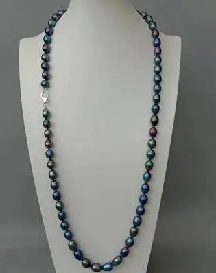 natural Freshwater Cultured Black Rice Pearl Long Necklace 18“925 Silver Clasp