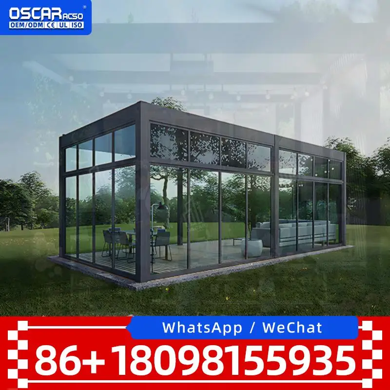 Luxury Fancy Outdoor Louvered Retractable Aluminium Arches with LED Light for Garden Patio Balcony pergola