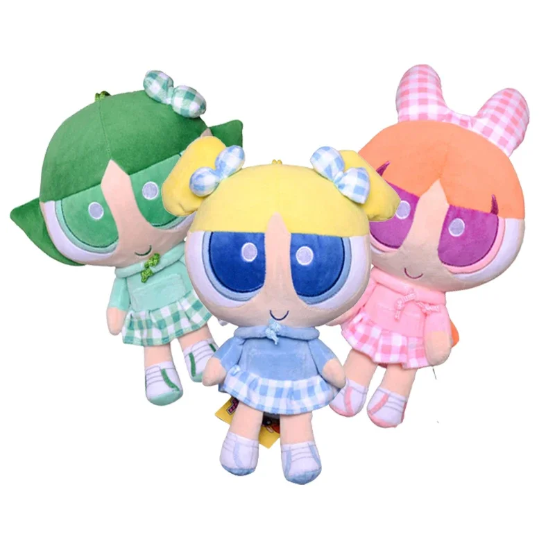 

New 25cm Cartoon Girl Doll Anime TV Powerpuff Plush Toys Cute Beach Dress Blossom Buttercup Bubbles Stuffed Dolls Girls Toy