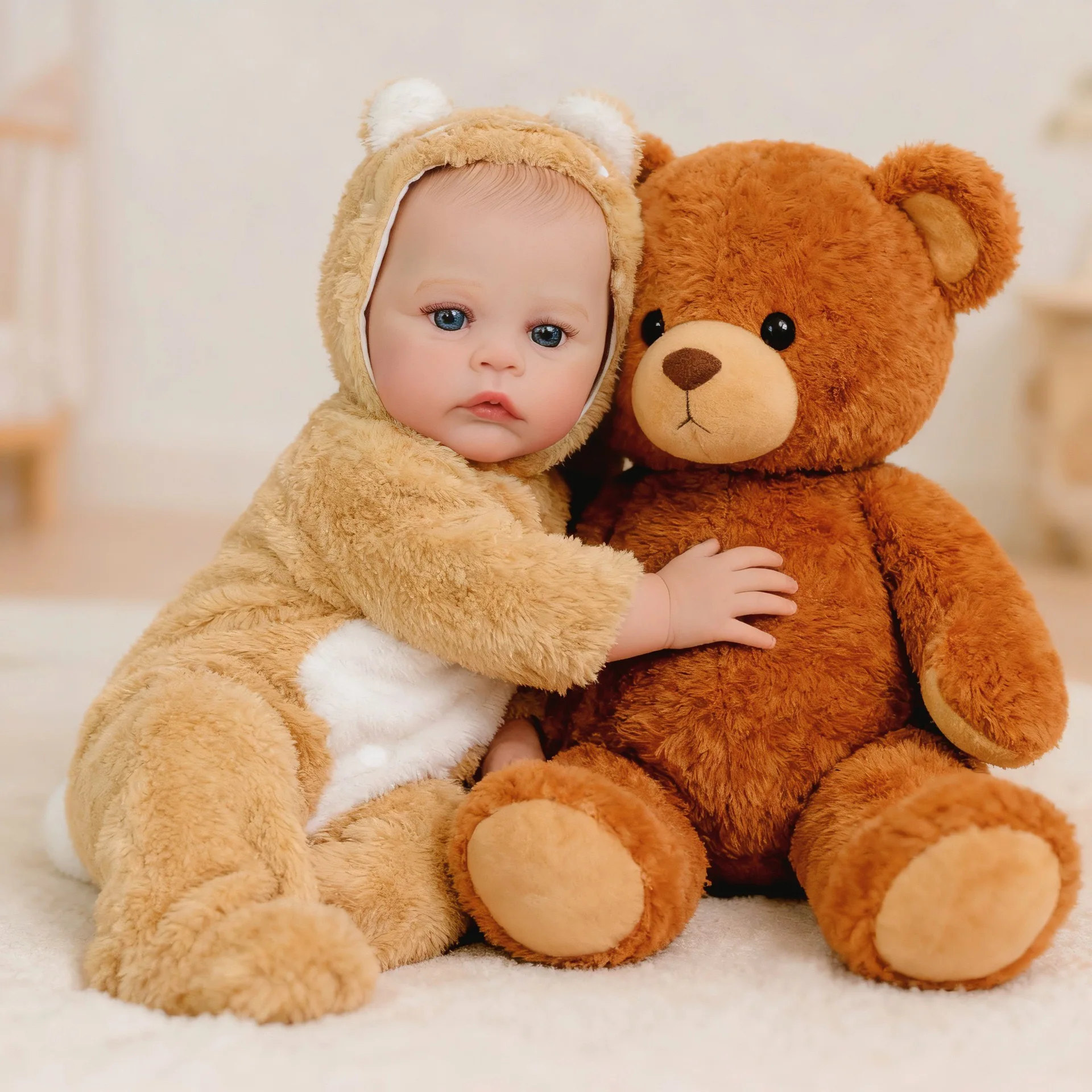 

Snuggly 18" Reborn Baby Doll in Cute Bear Costume | With Sparkling Eyes & Realistic 3D Skin | The Perfect Gift