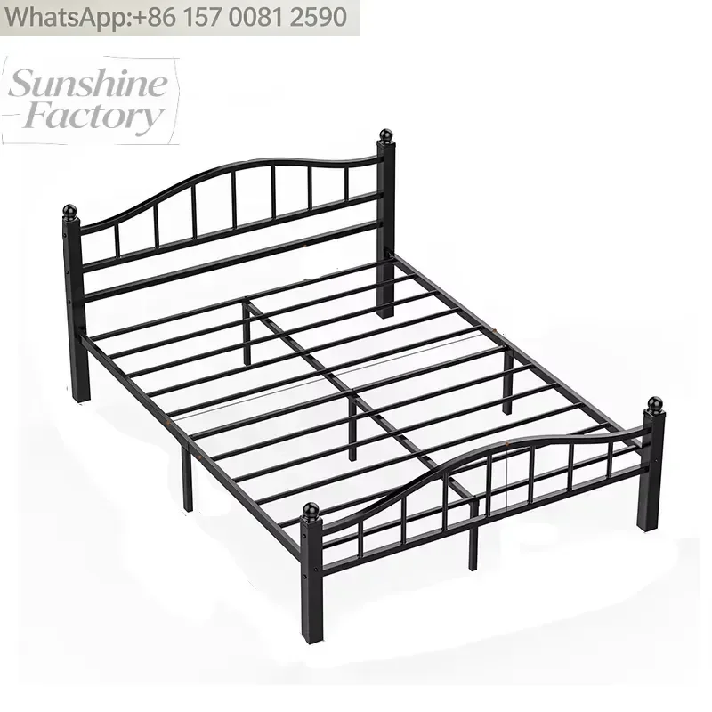 Modern Metal Queen Bed Frame Foldable Noise-Free Underbed Storage Heavy Headboard Bedroom No Box Spring Needed Tool-Free