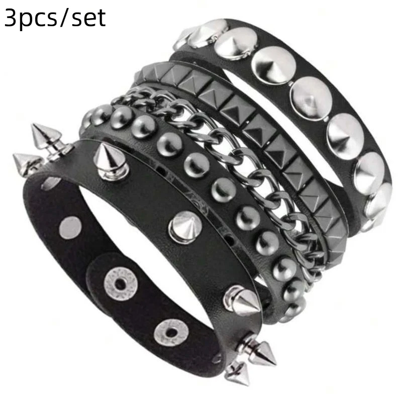 Hete Aanbieding 1 Set Punk Armbanden voor Heren Dames Punk Gothic Spijker Rivets PU Lederen Armband Bangles Hip Hop Party Sieraden Cadeau - afbeelding 1