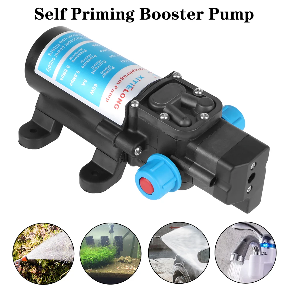 DC12V Agricultural Electric Water Pump 5L/min Micro High Pressure Diaphragm Self Priming Booster Pump Water Spray Car Wash 60W