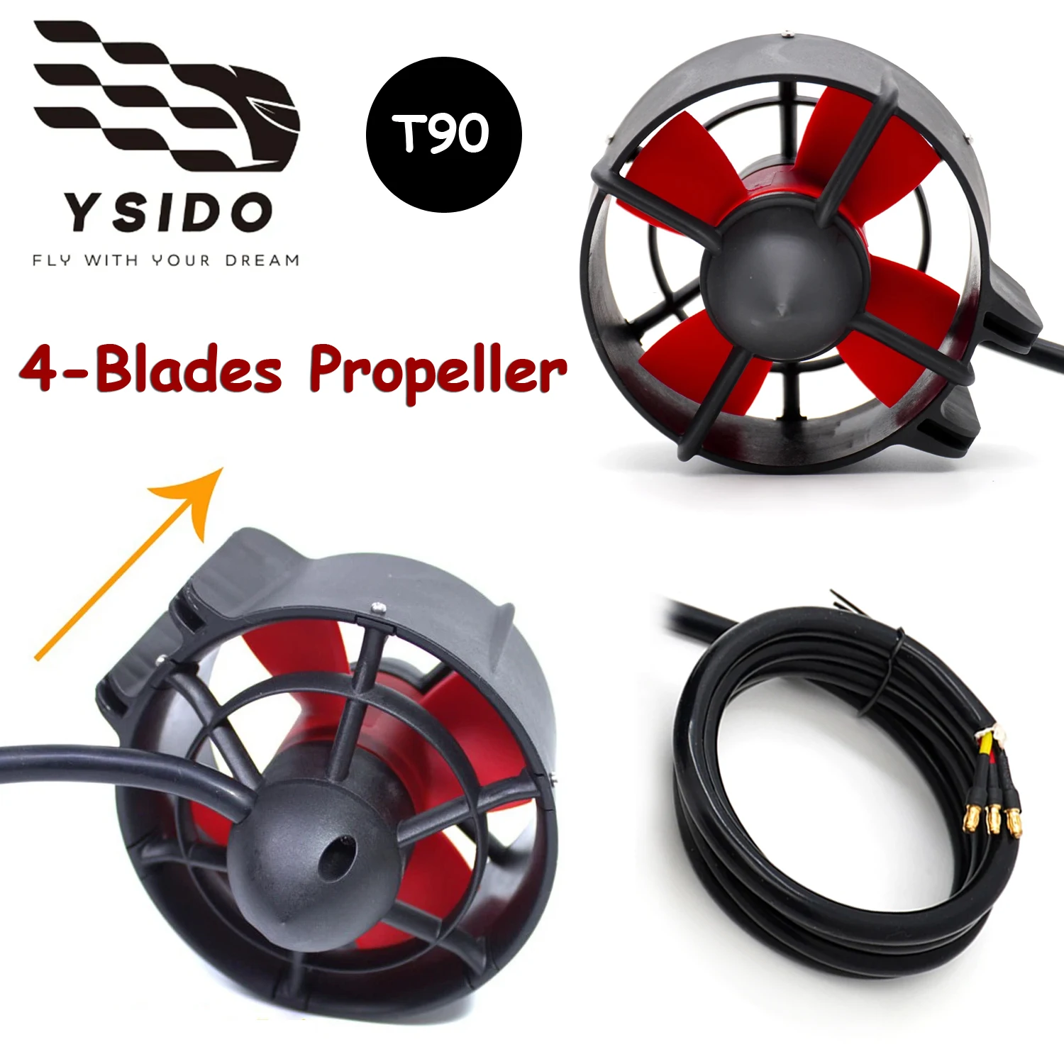 YSIDO 12-24V T90 Unterwasserstrahlruder 160KV 300KV Bürstenloser Motor für RC Kajaks Paddle Boards Surfbretter Schlauchboote ROVS