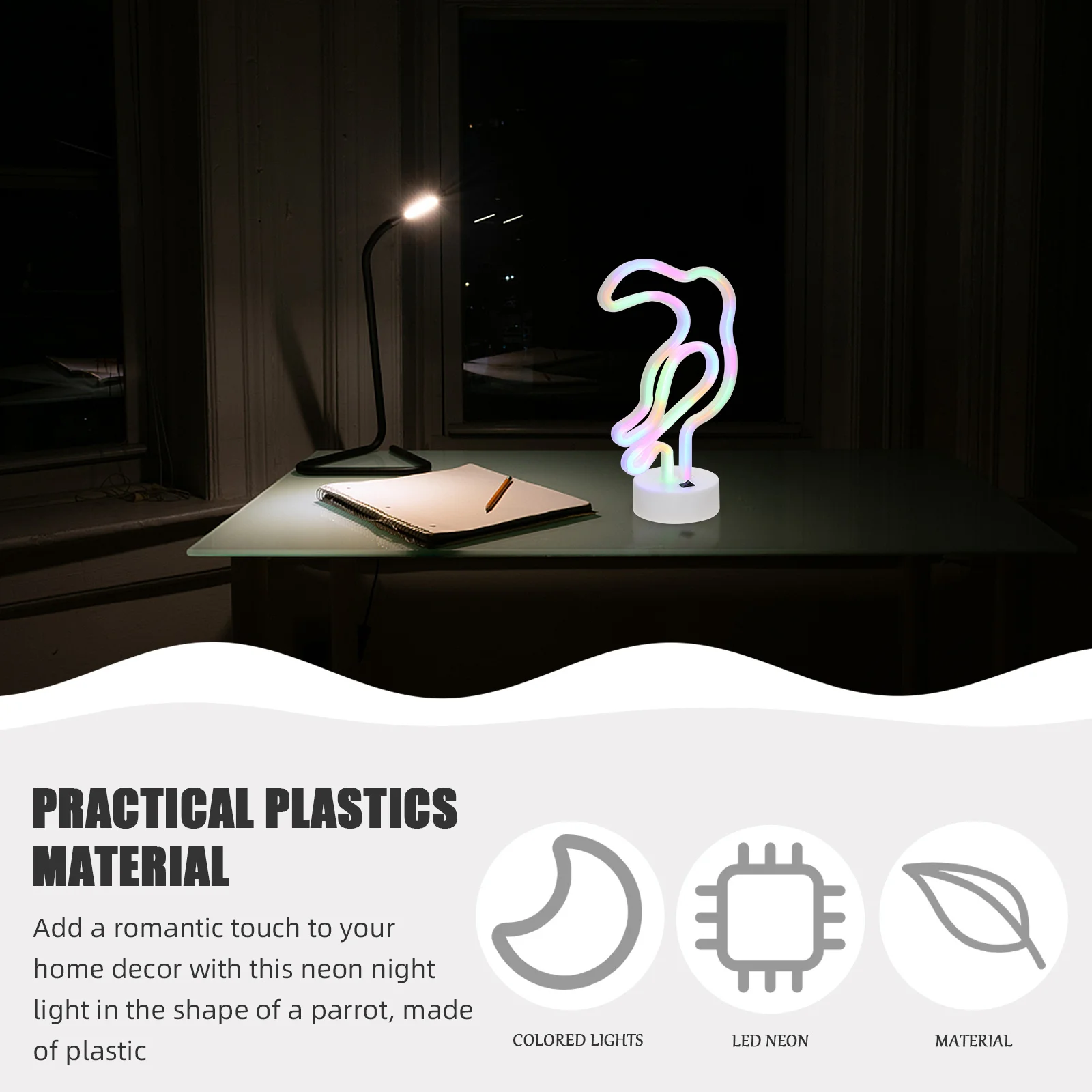 

Creative Parrot Neon Lamp LED Night Light for Bedroom Decor Table Desk Shelf Mantle Decoration Warm Romantic Atmosphere