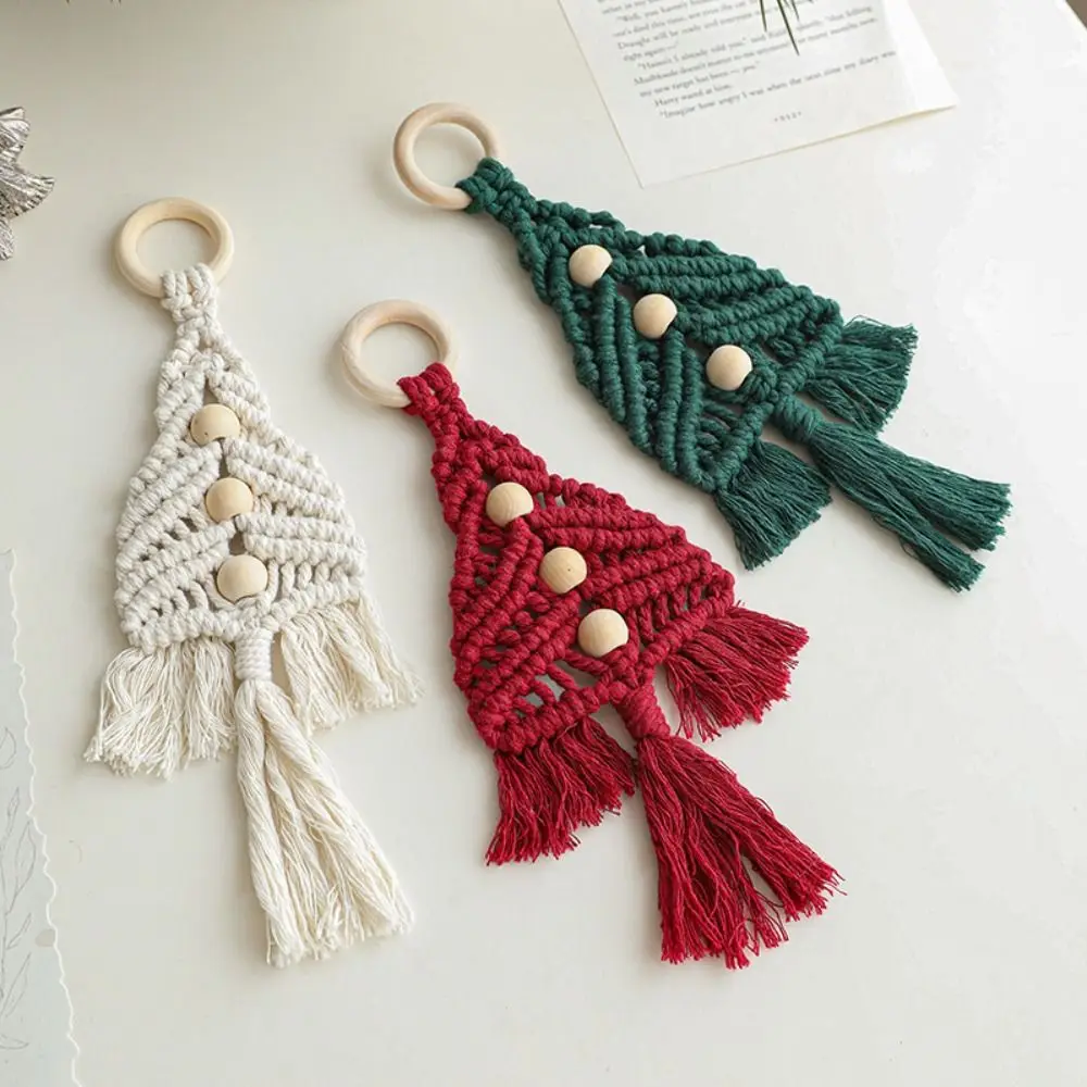 With Tassels Woven Christmas Tree Pendant Soft Handmade Cotton Thread Christmas Ornament Exquisite Xmas Tree Decoration