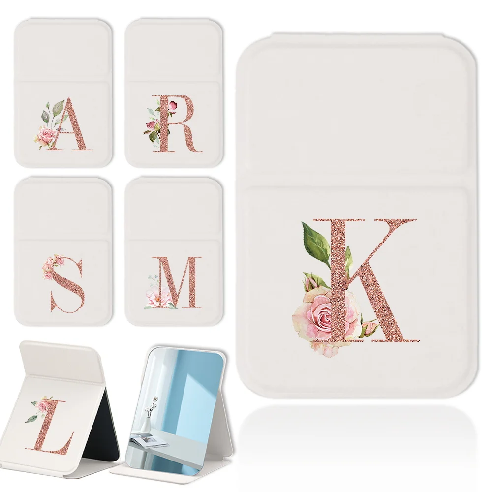 Creatieve Pu-Ijdelheid Spiegel Gepersonaliseerde Opvouwbare Make-Up Spiegel Desktop Make-Up Spiegel Reisaccessoires Roségouden Letterpatroon