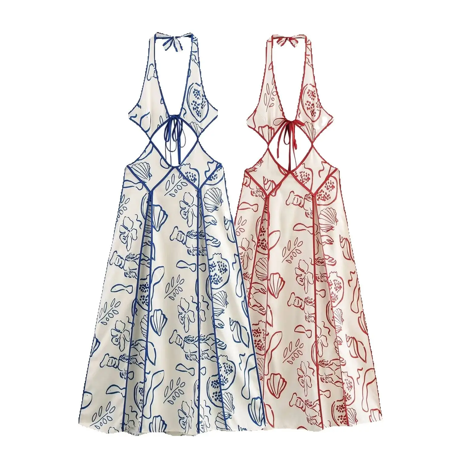 KONDALA-vestido Floral sexi con cuello colgante para mujer, vestido largo ahuecado a la moda, nuevo vestido de fiesta en la playa para primavera, verano y otoño 2025