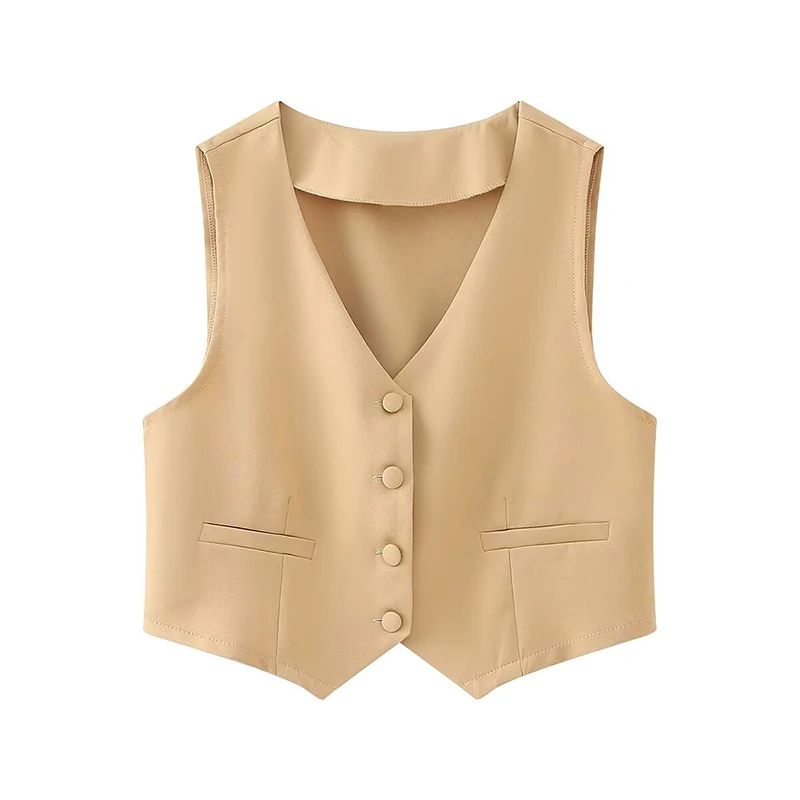 YENKYE New Women OL Slim Office Elegant Vest Single Breasted V Neck Female Waistcoat Summer Chic Crop Top