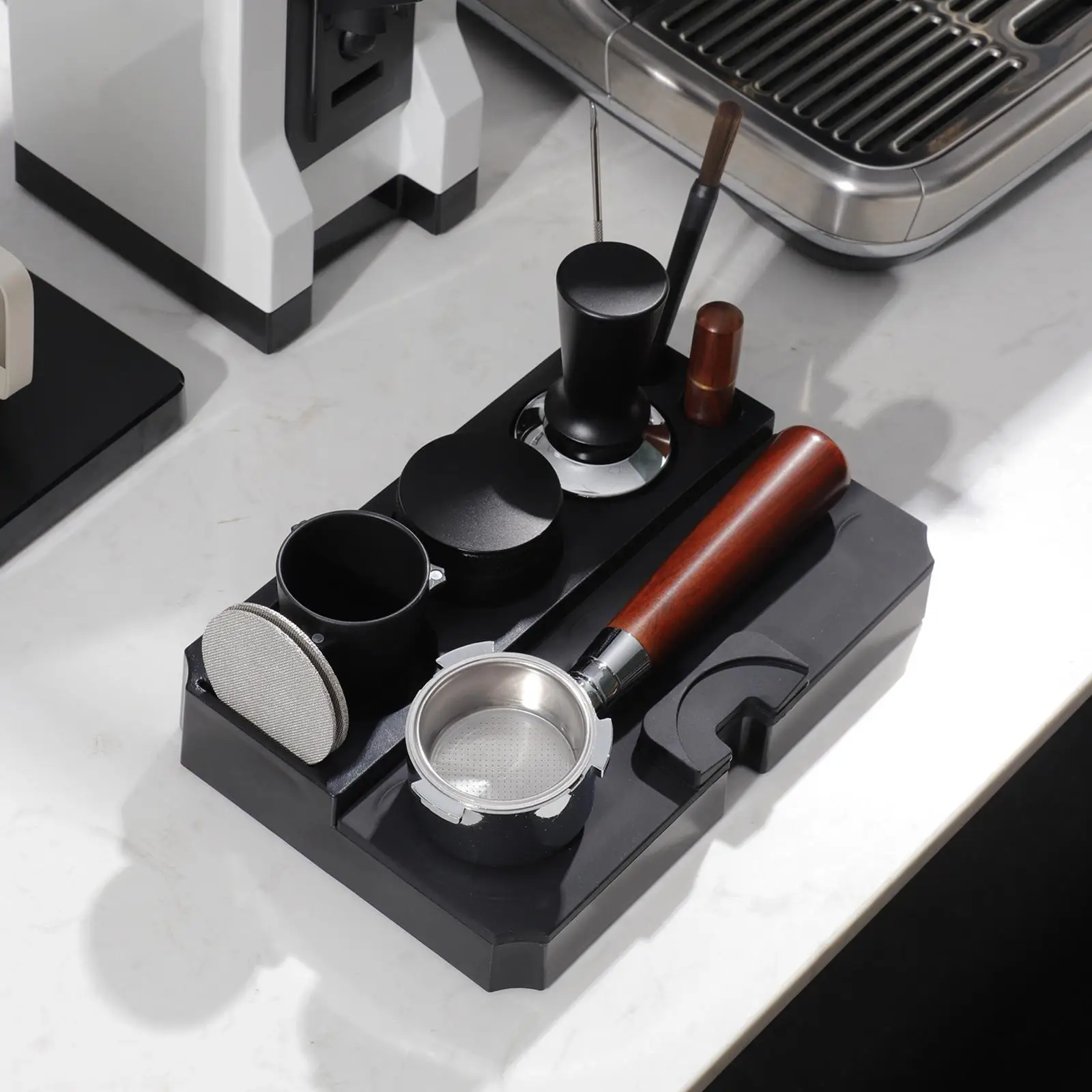 

Multifunctional Espresso Tamping Station Plastic ABS Coffee Tamper Station Fit for 51/53/58mm Portafilter Espresso Holder