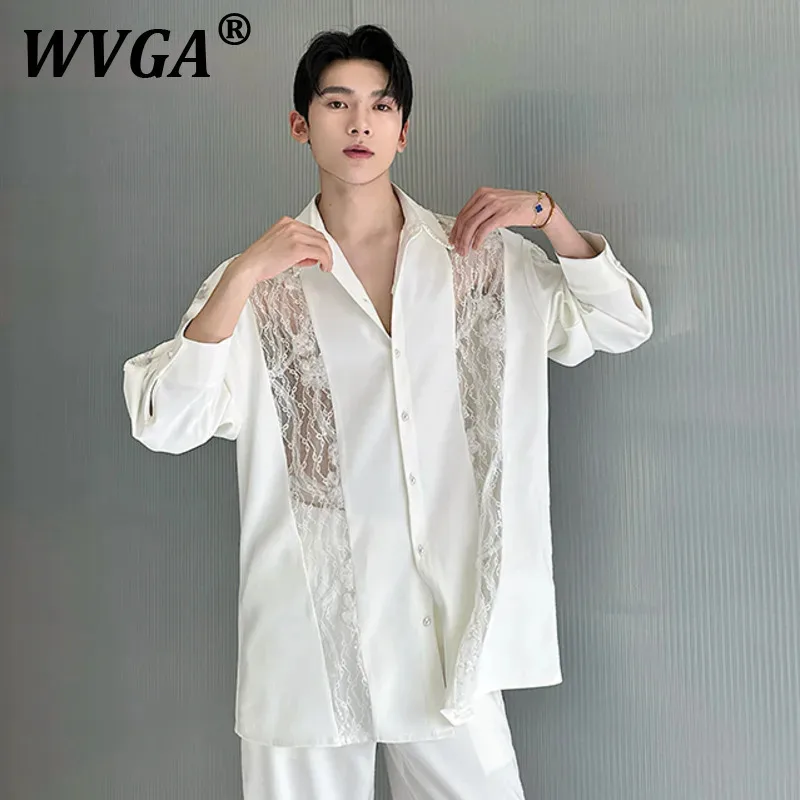 

WVGA Весна Осень Новые Мужчины Tide High Street Лоскутный Дизайн Рубашка С Длинным Рукавом Отложной Воротник Свободные Шикарные Повседневные Топы Ins W7052