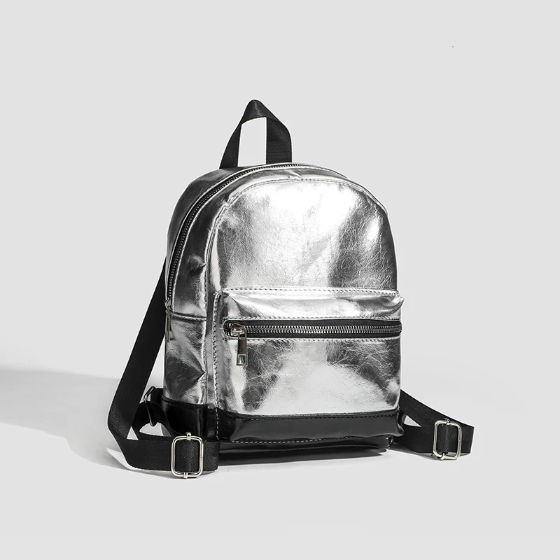 2024 Mini Korean Style Silver Backpack Waterproof Women Commuter Bag Shopping Versatile Backpack Student Backpack Schoolbag