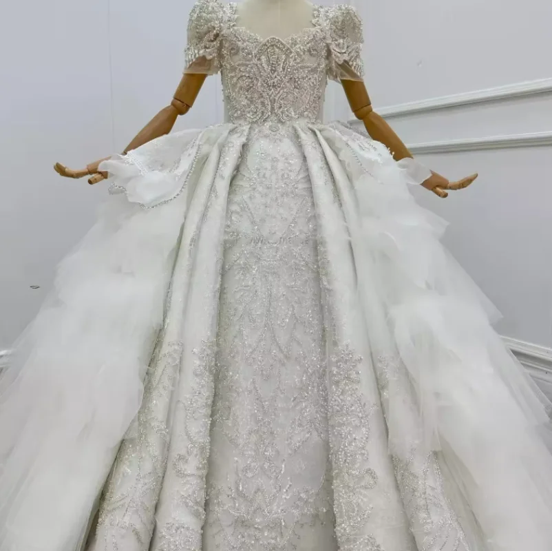 Vestido de flores blancas de lujo para niñas pequeñas, bordado de cuentas, vestidos de fiesta de boda, disfraces de actuación, vestidos de fiesta de graduación