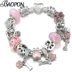 BAOPON Hot Sale Hollow Foot Beads Charm Bracelets Fit DIY Brand Bracelets For Women Men Girlfriend Bijoux Pulseras Jewelry Gift