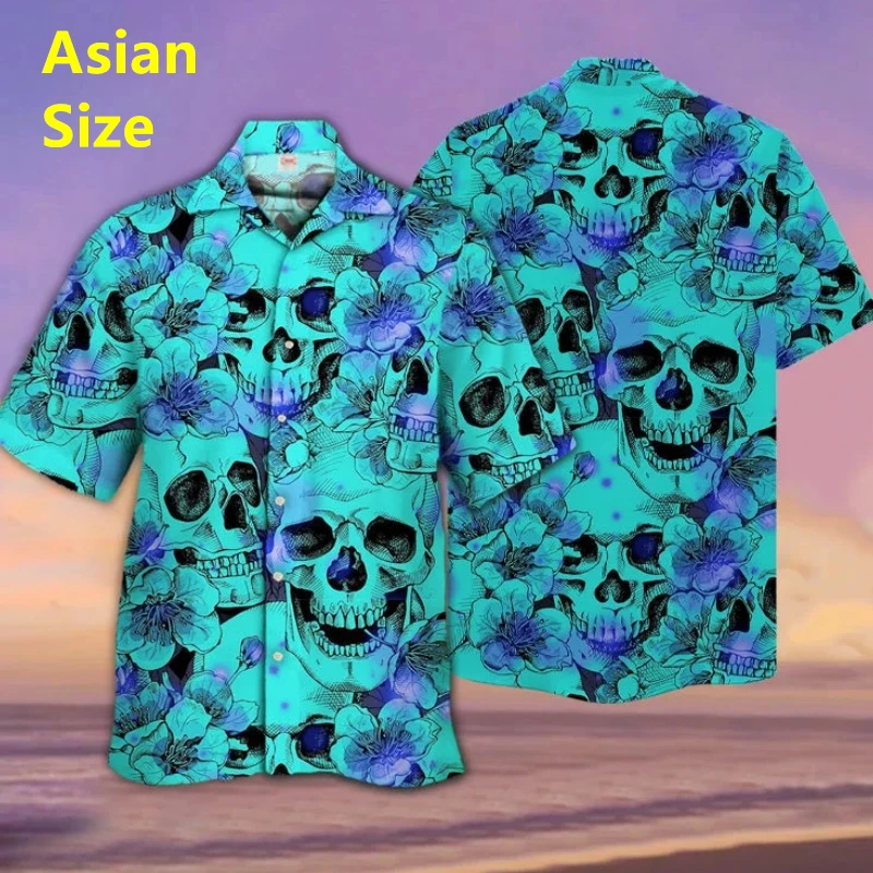 

Funny Men Shirt Horror Skull 3D Print Men's Clothing Summer Casual Hawaii Beach Short Sleeve Harajuku Fashion Holiday Camisas