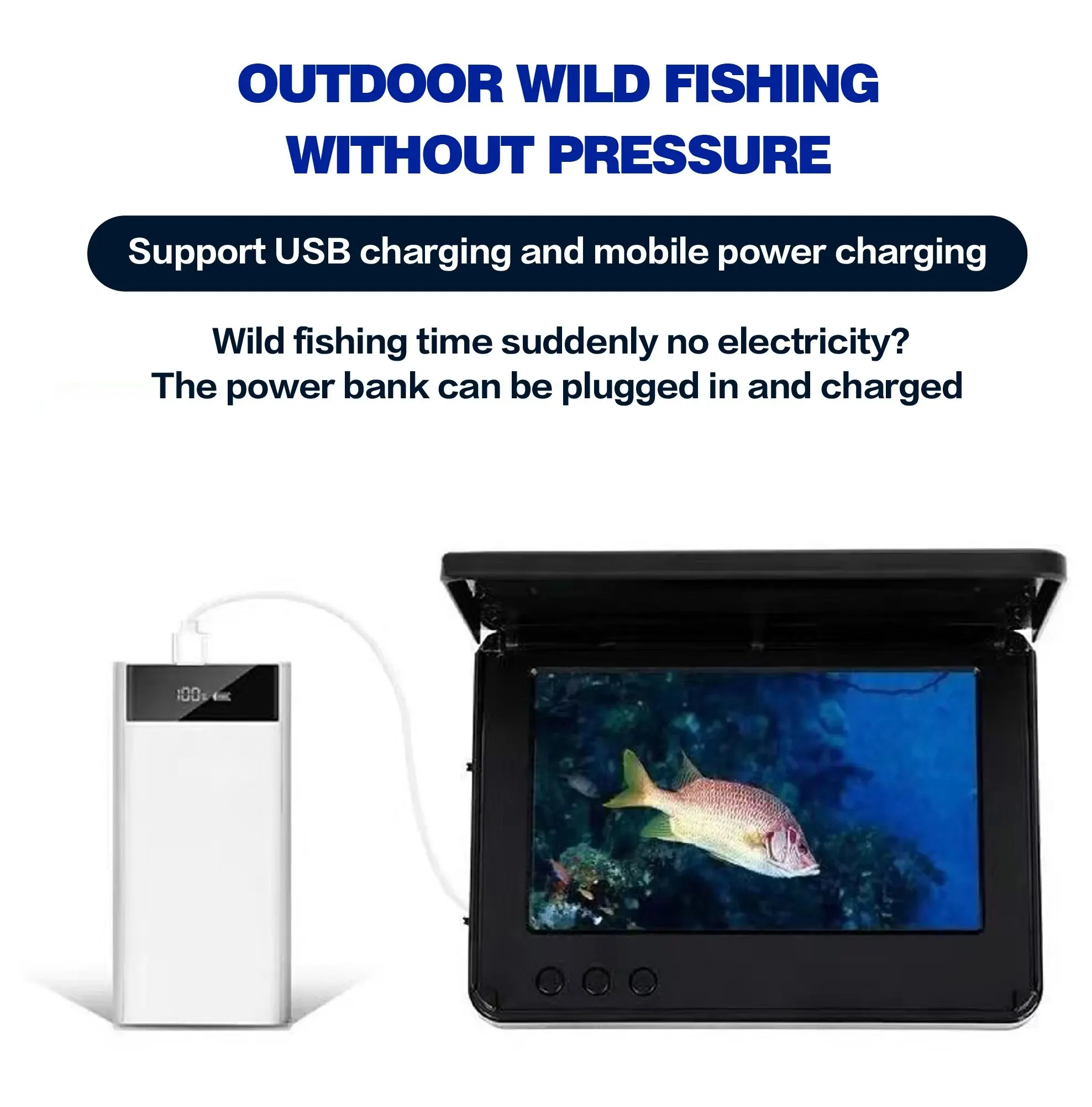 Tragbarer Fischtiefenmesser Wasser Handheld 1080P 4,3 Zoll LCD Fischfinder Unterwasser 220 °   Angelkamera mit Nachtsicht