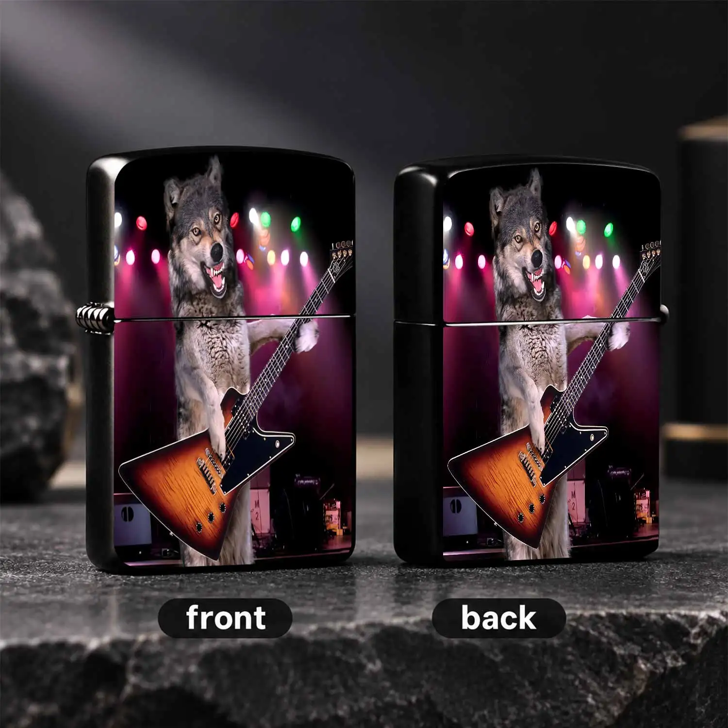Creative Rock Wolf Guitar Lighter, Cool Stage Vibe Portable Accessory, Multi-Scene Usable Trendy Fun Item, Unique Festive Gift For Lovers, Outdoor Daily Use Delicate Decorative Practical Present Interesting And Humorous Lighters