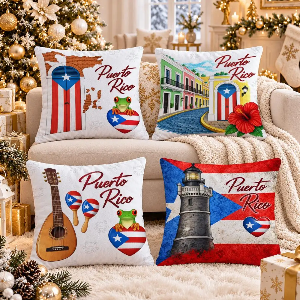 Puerto Rican Island Stories Cushion Cover 1/4Pcs Soft Plush Cushion Case Throw Pillowcase Cozy Home Sofa Bed Living Room Decor