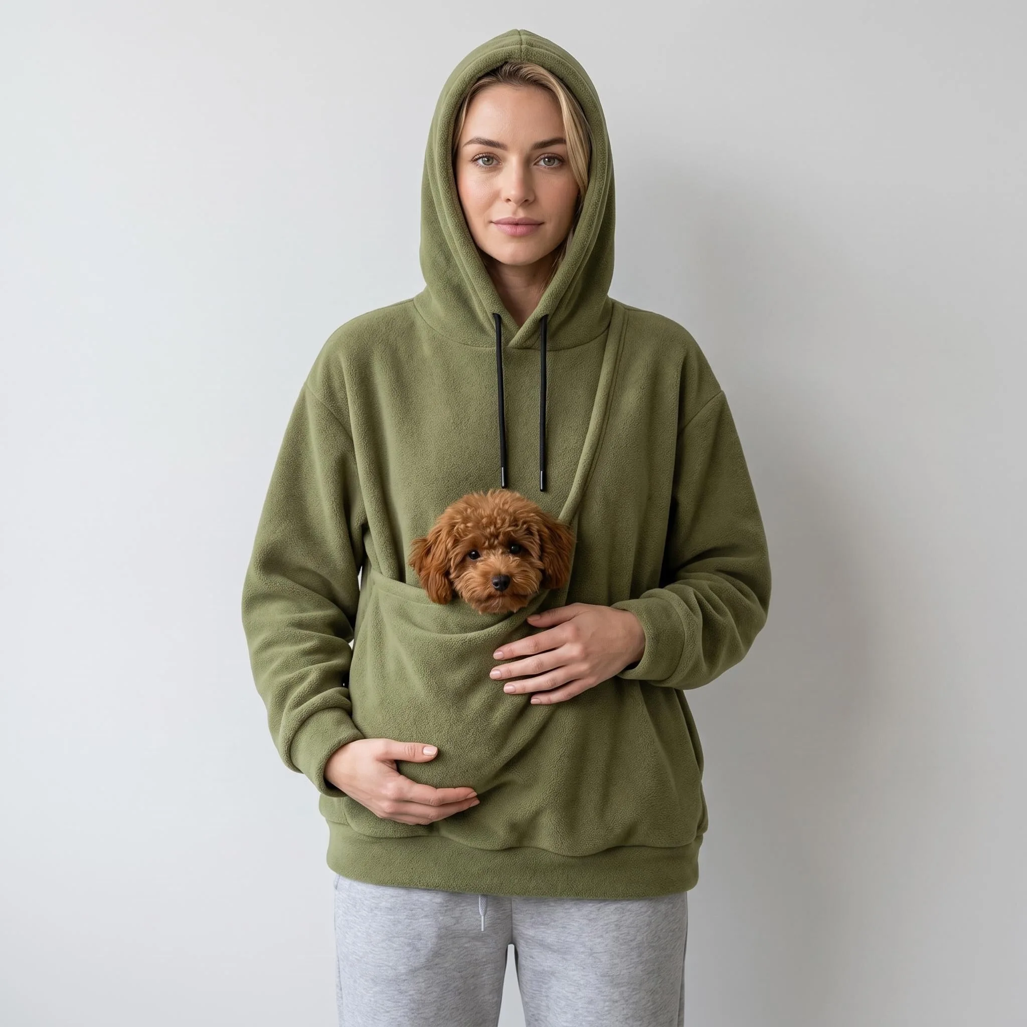 Unisex Fleece-Hoodie mit Känguru-Tasche für Haustiere, Großer Taschenpullover für Katzen & Hunde – Detail 4